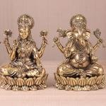 Intricate Ganesha and Lakshmi Superfine Brass Idols with Clear Detailing - 6" Height